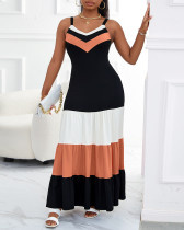 Women contrast color strap maxi dress