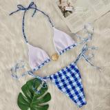 Bikini Sexy Plaid Print Shell Pearl Swimsuit