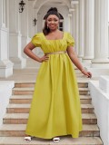 Women occassional solid color u-neck high waist maxi dress
