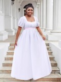 Women occassional solid color u-neck high waist maxi dress