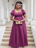 Women occassional solid color u-neck high waist maxi dress