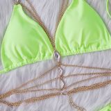 Bikini crystal diamond body chain decorated swimsuit strappy two-piece beach swimsuit