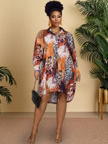 Plus size women print long sleeve blouse dress