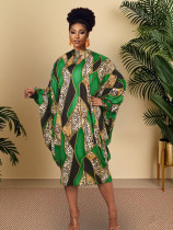 Plus size women print long sleeve blouse irregular dress