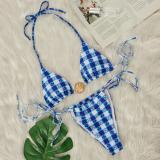 Bikini Sexy Plaid Print Shell Pearl Swimsuit