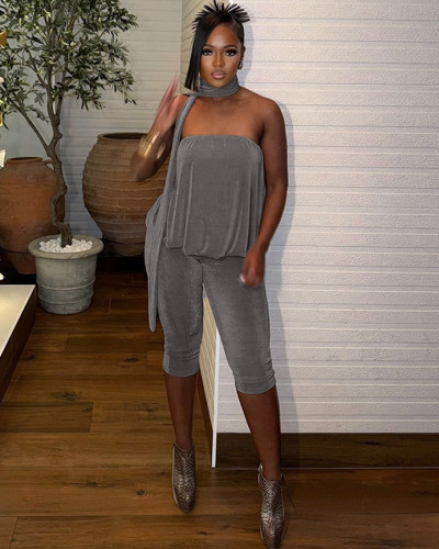 Women's Cropped Tube Jumpsuit