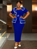 Women's plus size dress V-neck contrast color short sleeve dresses for woman