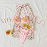 Female pink sequin floral thong swimwear