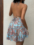 Holiday style floral suspender skirt 2025 summer sexy backless dress beach dress