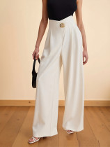 Casual Women's High Waist Wide Leg Pants Irregular Waist Pockets Trousers