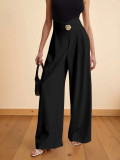 Casual Women's High Waist Wide Leg Pants Irregular Waist Pockets Trousers