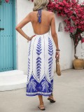 Summer women's elegant high waist printed casual holiday style dress