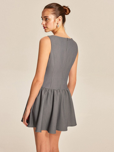 Summer Women Sleeveless Casual Button A-Line Ruffled Elegant Mini Dress
