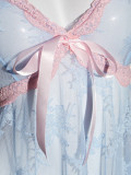 Sexy see-through lace nightdress bow contrast color sweet sexy lingerie