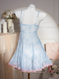 Sexy see-through lace nightdress bow contrast color sweet sexy lingerie