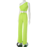 Summer women's clothing oblique shoulder sleeveless snake metal decoration jumpsuit