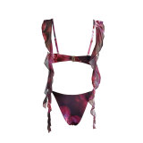 Printed asymmetrical bikini split swimsuit three-piece feminine bikini