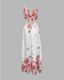 Summer women's floral print lace-up hollow holiday dress