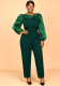 Ruffled slim top and elegant pants plus size  puff sleeve suit
