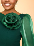 Ruffled slim top and elegant pants plus size  puff sleeve suit