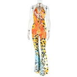 Women's Slim Fit Printed Long Halter Neck Backless Jumpsuit 