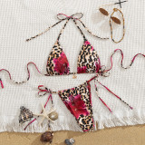 Sexy leopard print low waist strap backless bikini two-piece swimsuit for women