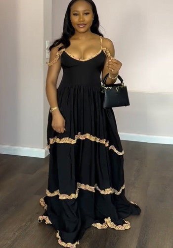 Women's Summer Black Strap Maxi Dress