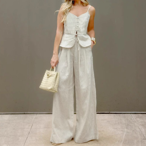 Summer camisole high waist wide leg trousers two piece set
