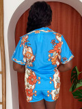 Women's Casual Printed Short Sleeve Shirt Beach Shorts Two-piece Set