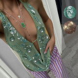 Deep V sequined halter neck sexy backless holiday top