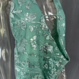 Deep V sequined halter neck sexy backless holiday top
