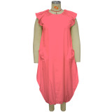 Plus size clothing women solid color loose dress with pockets