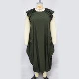 Plus size clothing women solid color loose dress with pockets
