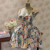 Women clothing print floral pleated dress