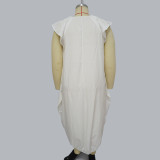 Plus size clothing women solid color loose dress with pockets