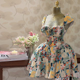 Women clothing print floral pleated dress