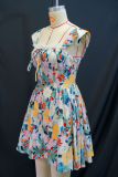 Women clothing print floral pleated dress