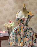 Women clothing print floral pleated dress