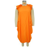 Plus size clothing women solid color loose dress with pockets