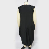 Plus size clothing women solid color loose dress with pockets