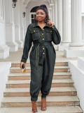 Plus size women clothing ladies denim long jumpsuit with belt
