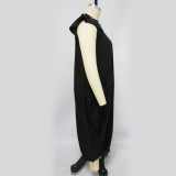 Plus size clothing women solid color loose dress with pockets