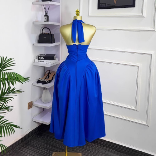 Women's Halter Neck Sleeveless Blue Maxi Dress