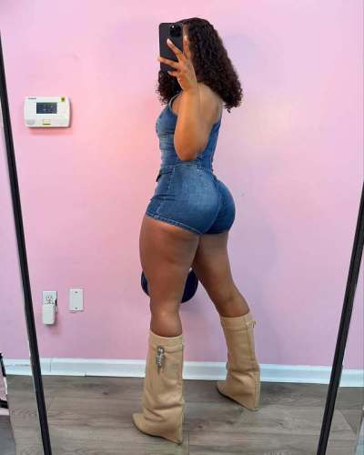 Women Denim Blue Halter Neck Short Rompers Jumpsuit