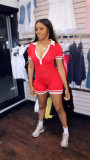 Women Summer Sports Sexy V-Neck Short Sleeve Knit Rompers Jumpsuit