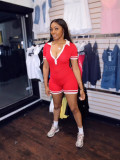 Women Summer Sports Sexy V-Neck Short Sleeve Knit Rompers Jumpsuit