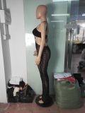 Women sexy black lace strap jumpsuit