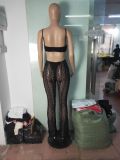 Women sexy black lace strap jumpsuit