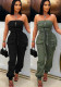 Casual Solid Color Multi-Pocket Tube Cargo Jumpsuit