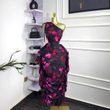 One-Shoulder Print Long Bodycon Dress